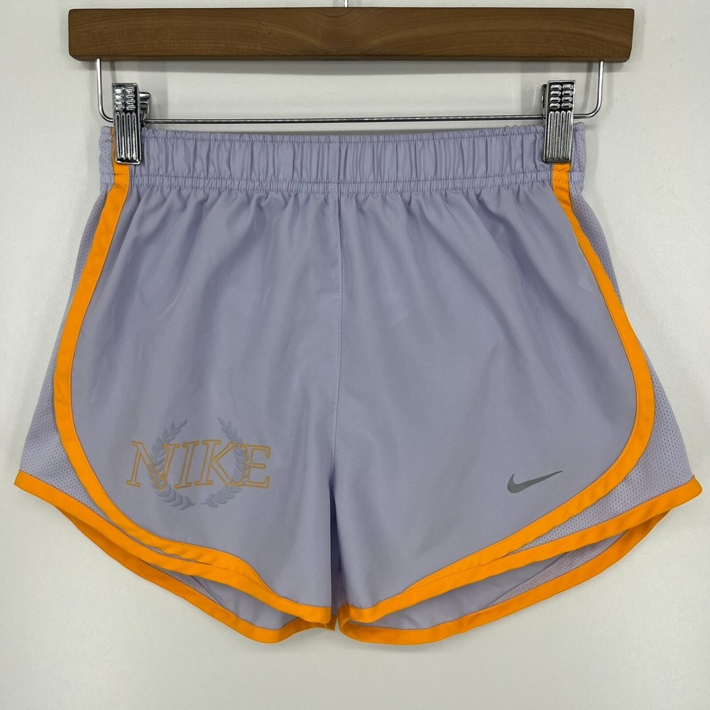 Nike Dri-FIT Tempo Running Shorts Lavender Orange Logo DX0177-536 Womens XS